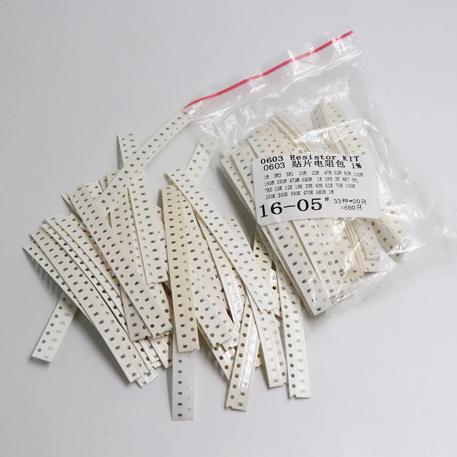 Бесплатная доставка 0603 SMD разные комплекты набор 1ohm 1M ohm 1% 33valuesX 20 шт. = 660