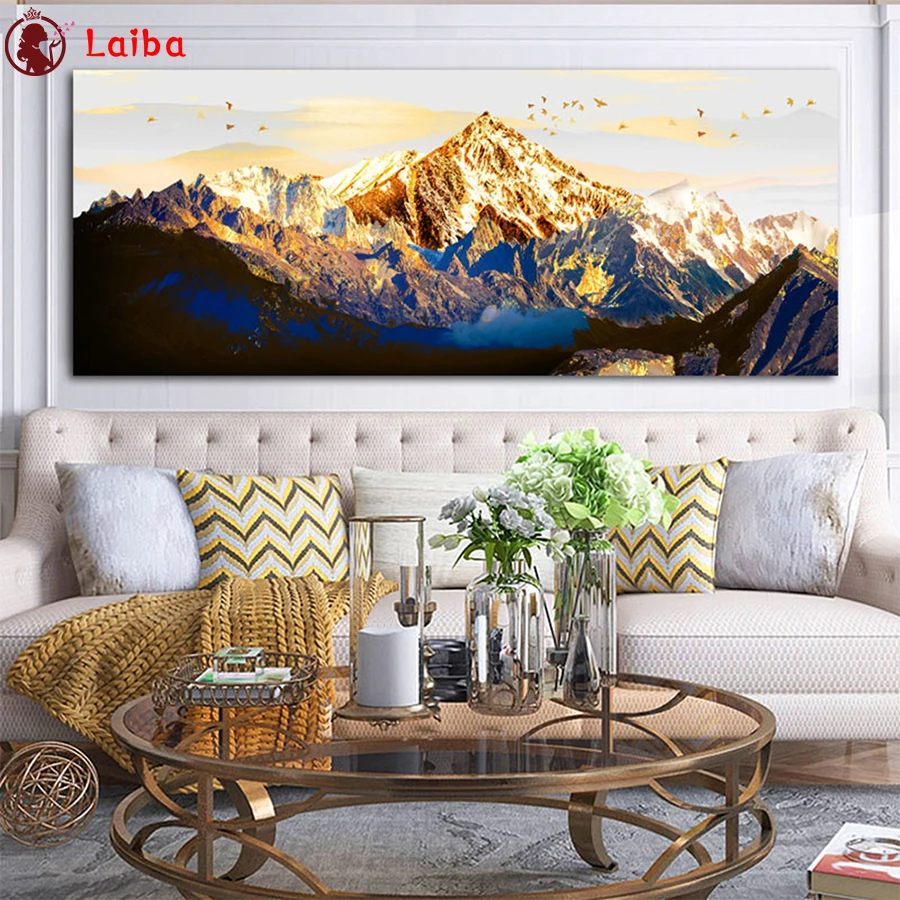 

DIY Diamond Painting Abstract art, golden mountains, flying birds diamond Embroidery 5d mosaic Diamond needlework cross stitch