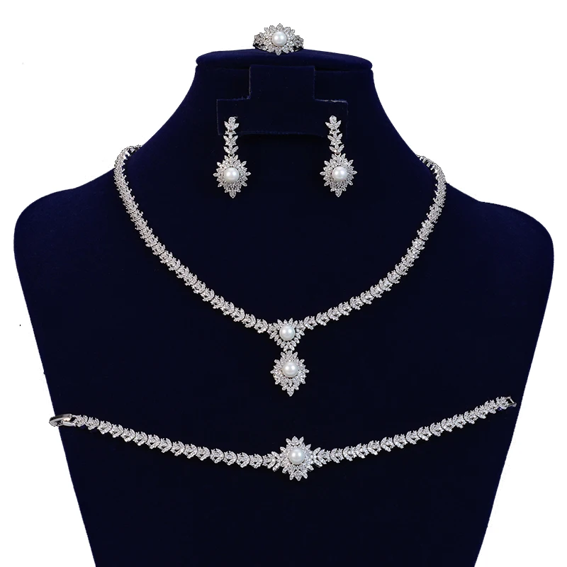 Набор ювелирных изделий, модное простое роскошное ожерелье, серьги, кольцо, браслет, набор для женщин, для вечерние ринки, свадьбы CN1153 аксесс...