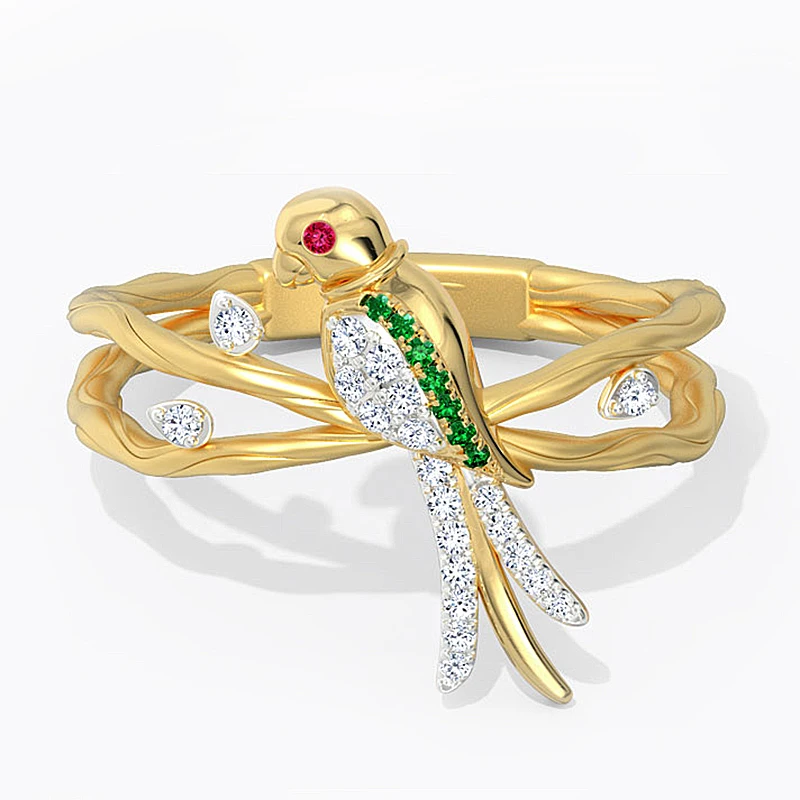 Fashion Rings Creative Bird Sparrow Cubic Zirconia Cross Hollow Animal Party for Women Gold Color Female Jewelry A4M481 | Украшения и