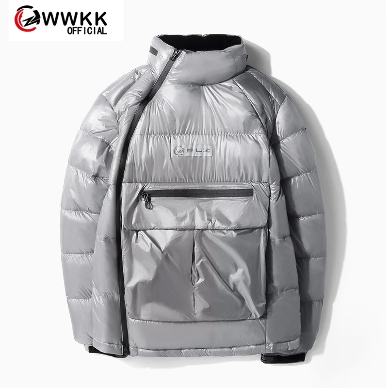 WWKK 2020 Зимняя парка Мужская Глянцевая куртка с капюшоном большой размер зимняя