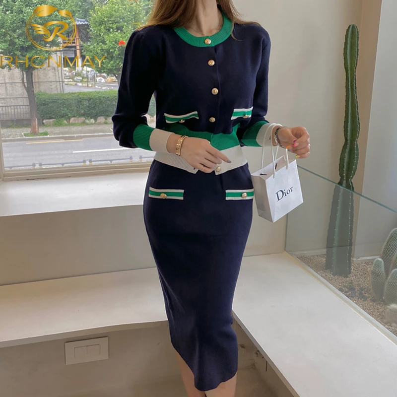 Женский трикотажный костюм кардиган юбка-карандаш осенний комплект |