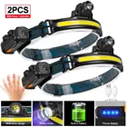 Индукционный налобный фонарь XPG + COB, 2 шт., светодиодный водонепроницаемый Головной фонарь со встроенным аккумулятором, 6 режимов, зарядка через USB