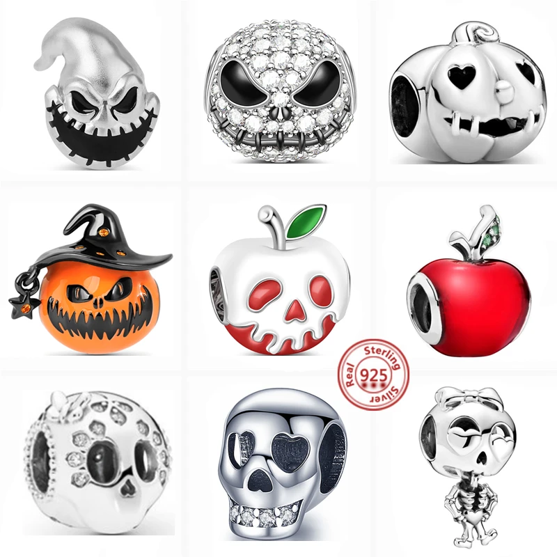 

2021 New Skeleton Skull Girl Pumpkin Demon Apple Beads Fit Original Pandora Charms Bracelet Women 925 Silver Jewelry Accessories