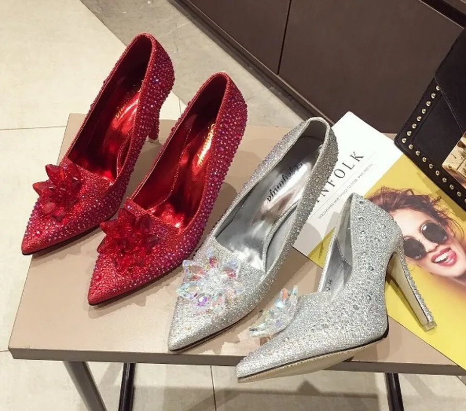 

Luxury Brand Crystal Cinderella Heels Shoes Rhinestone Women Wedding Shoes Women High Heels Pumps Bridal Stilettos Heels Shoes