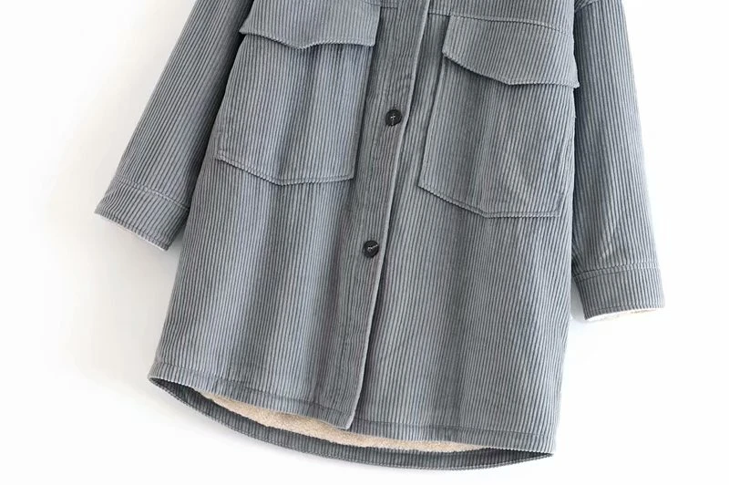 

Streetwear Women Corduroy Shirt 2020 Fashion Ladies Turn Down Collar Long Thick Top Causal Female Solid Striped Big Pocket Coats