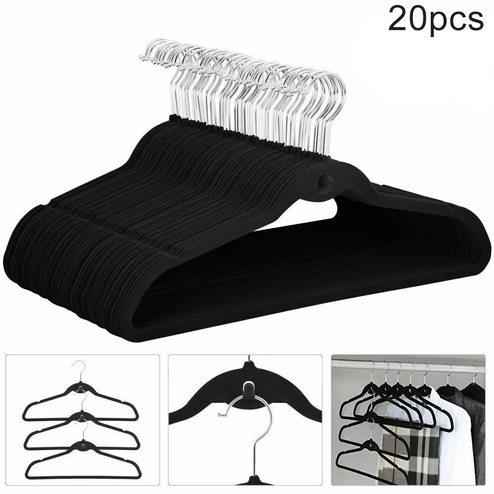 20pcs 10/20Pcs Non Slip Velvet Suit Clothes Hangers Wardrobe Home Organizer E2S - Color: 20pcs