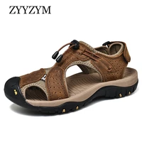 zyyzym men sandals genuine leather men sandals summer shoes beach slippers men casual collision avoidance outdoors sandals men