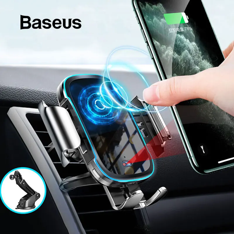 Беспроводное Автомобильное зарядное устройство Baseus для iPhone Xs Max Xr X 8 Plus, электрический светильник 2 в 1, беспроводное зарядное устройство 15 Вт, автомобильный держатель для huawei P30Pro