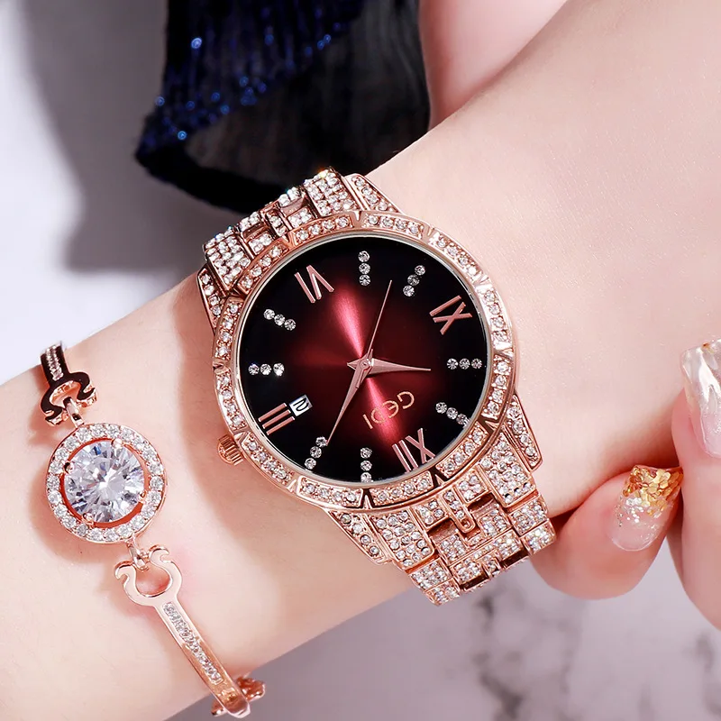

Ladies Watch Bling Diamond-Set Steel Watch Fashion Atmosphere Calendar Women's Hand Watch Waterproof Quartz Watch Luxury Brand