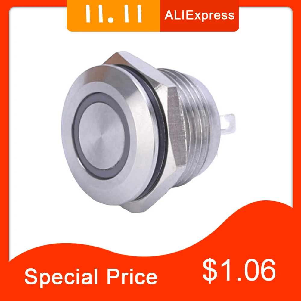 

12 16 19 22 25-caliber metal material push button switch Momentary reset switch 1NO, flat head shape for home