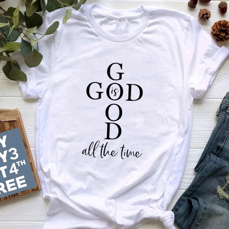 Женская хлопковая футболка с надписью God Is Good All The Time | одежда