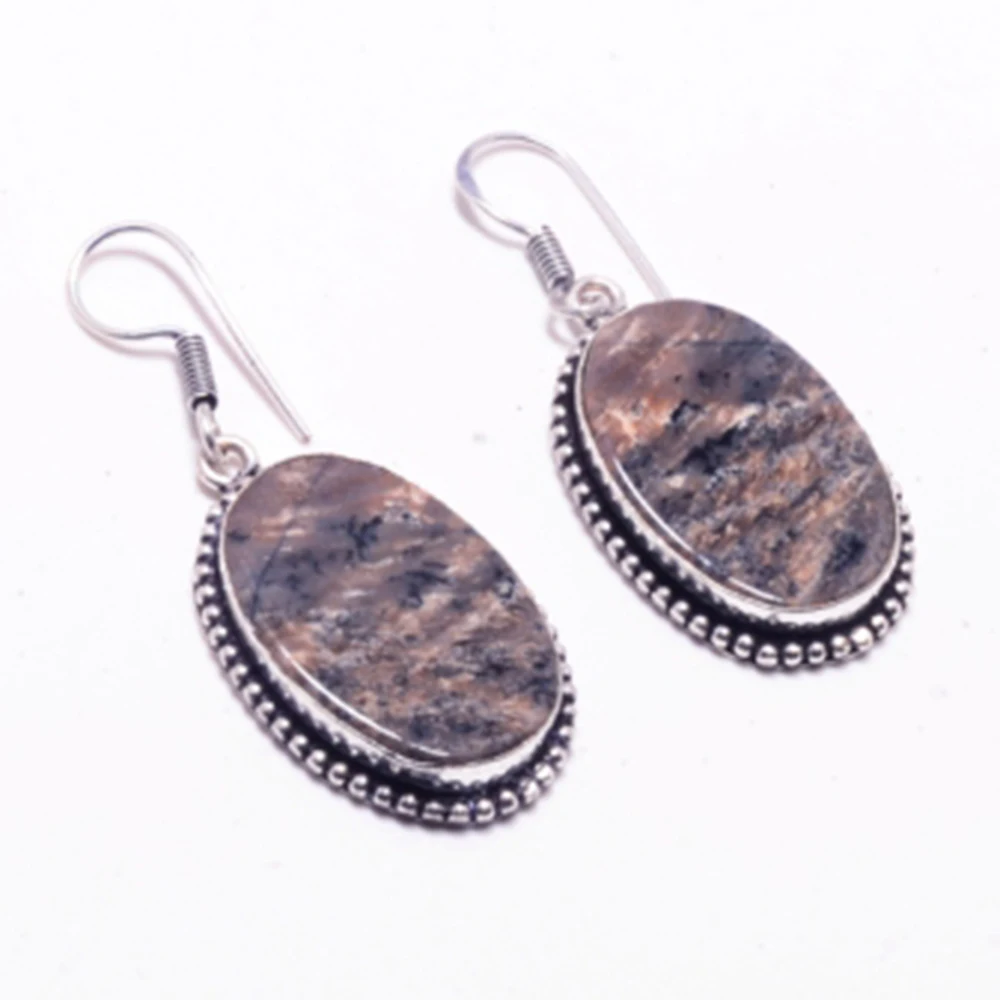 

Genuine Honey Dendrite Opal Earrings Silver Overlay over Copper , Hand made Women Jewelry Gift, E5550