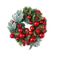 beautiful christmas wreath with red berries and flowers outdoor indoor artificial green leaves home decoration