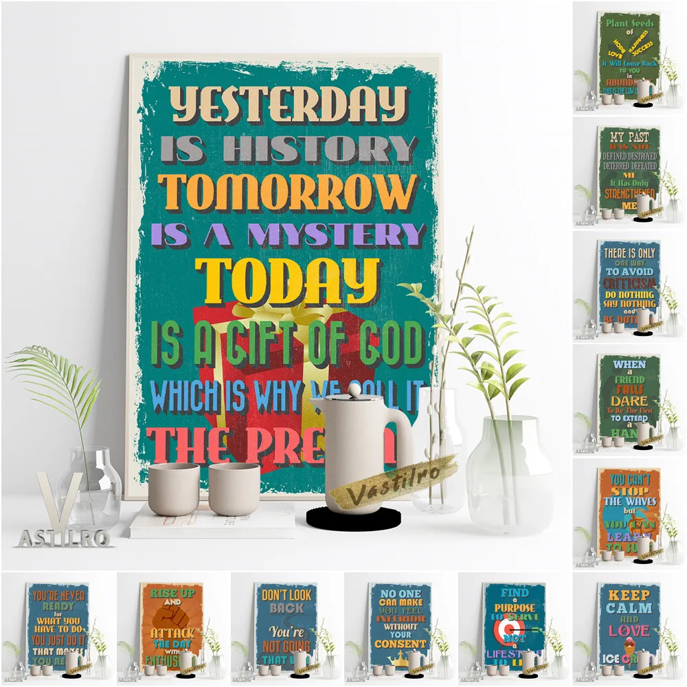 

Advertising Signs Vintage Poster Positive Energy Quotations Prints Art Wall Picture Encourage Slogan Cartoon Illustration Decor