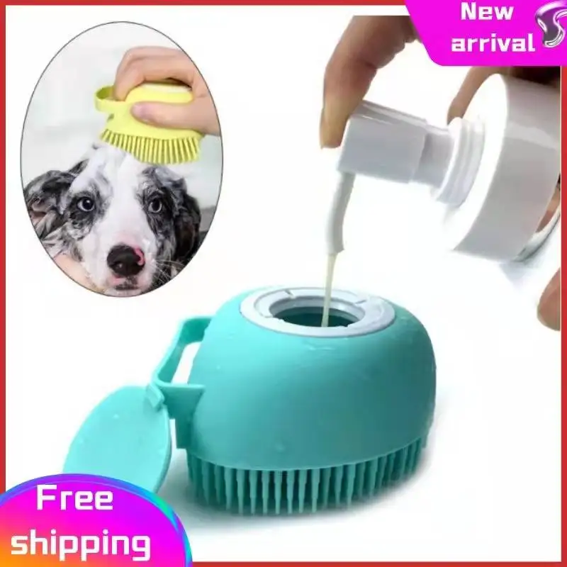 Cepillo de baño para perros, guantes de masaje, peine de silicona de seguridad suave con caja de champú, accesorios para mascotas, herramienta de aseo para ducha de gatos