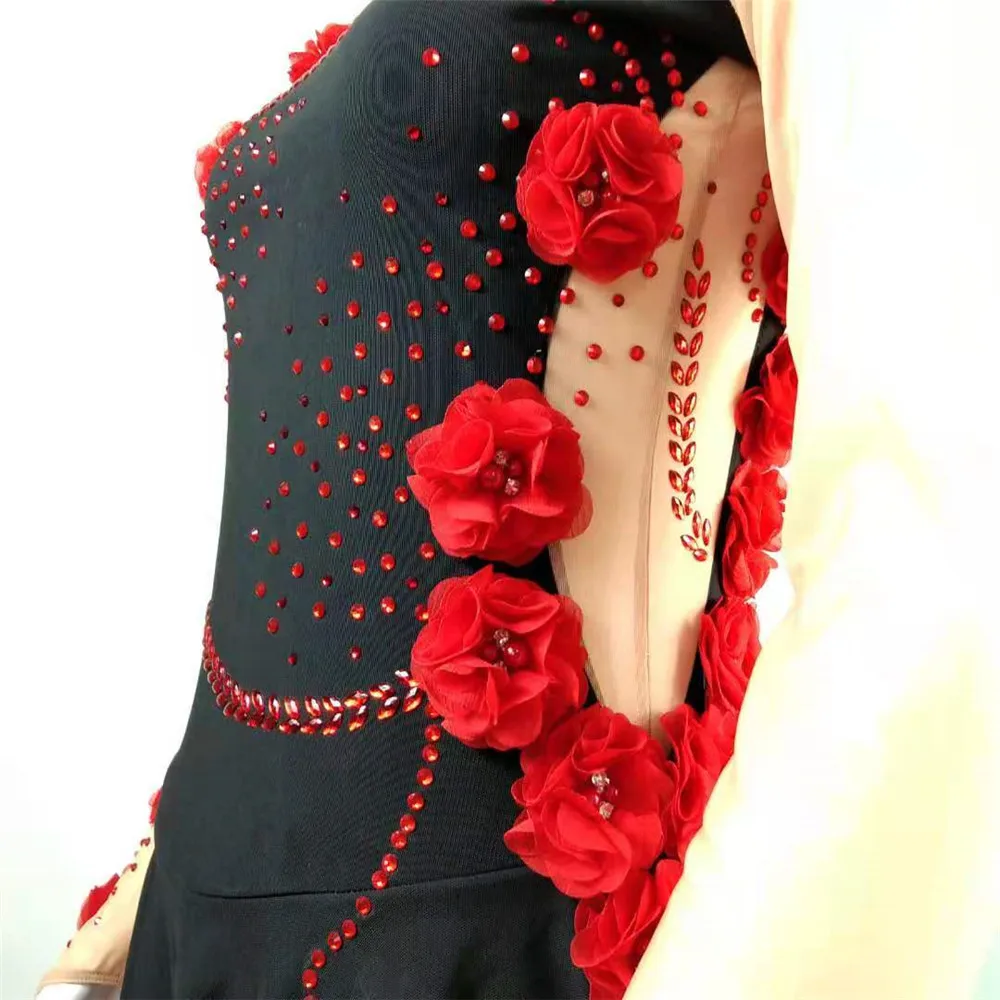 Платье для фигурного катания LIUHUO женское ледяное черно красное с длинным рукавом