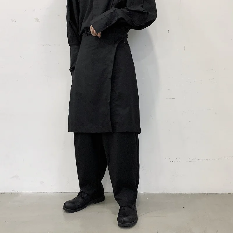 

New Male Dark Black Punk Gothic Trousers Stage Clothing Men Japan Streetwear Casual Straight Skirt Pant