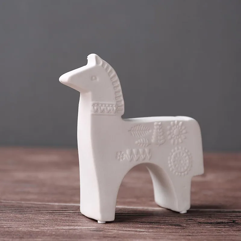Nordic Style White Black Ceramic Horse Figurines Vintage Animal Statues for Home Decoration Fairy Garden Accessories 13cm 20cm | Дом и сад