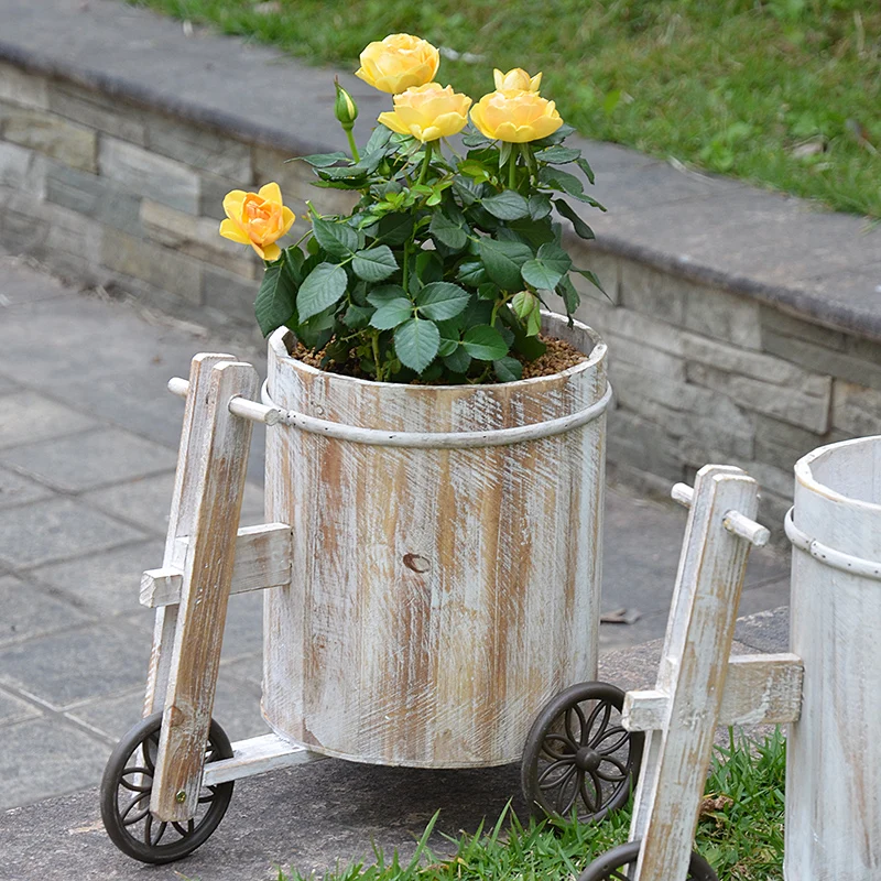 Trolley Gardening Flowerpot Fleshy Planting Pot Wooden Round Rose Planting Flowerpot Garden Interesting Ornaments