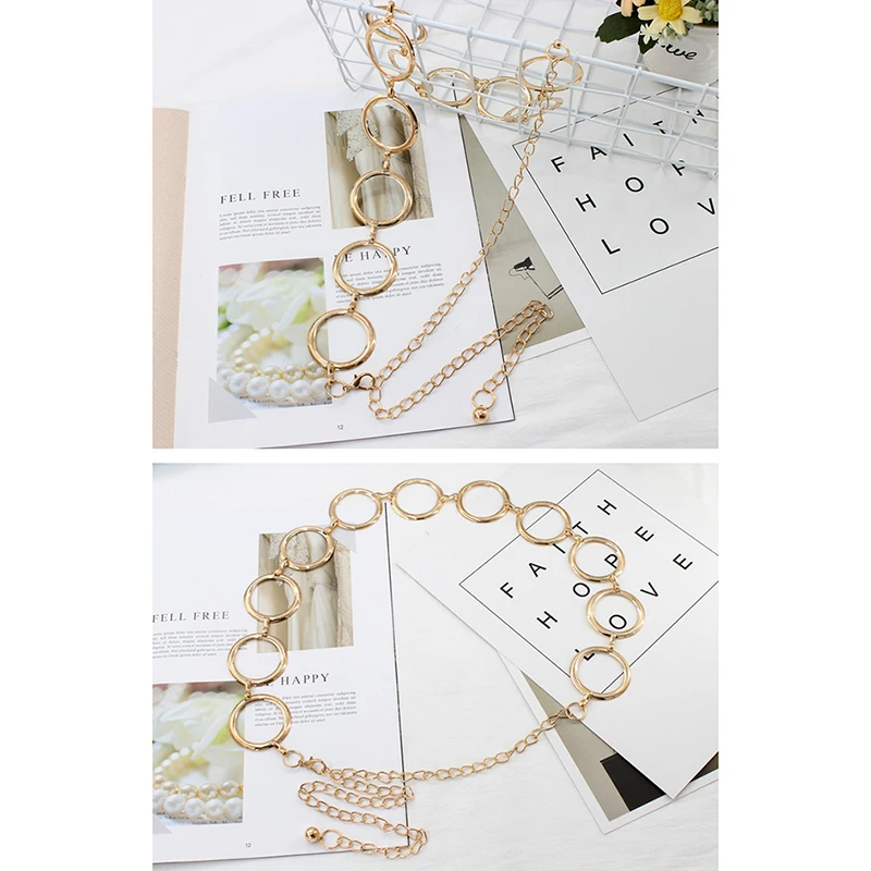 

2021 Fashion Girls Metal Waist Chain Gold Plated Belt Decoration Belt for Dresses Women Circle Metal String Designer Belts