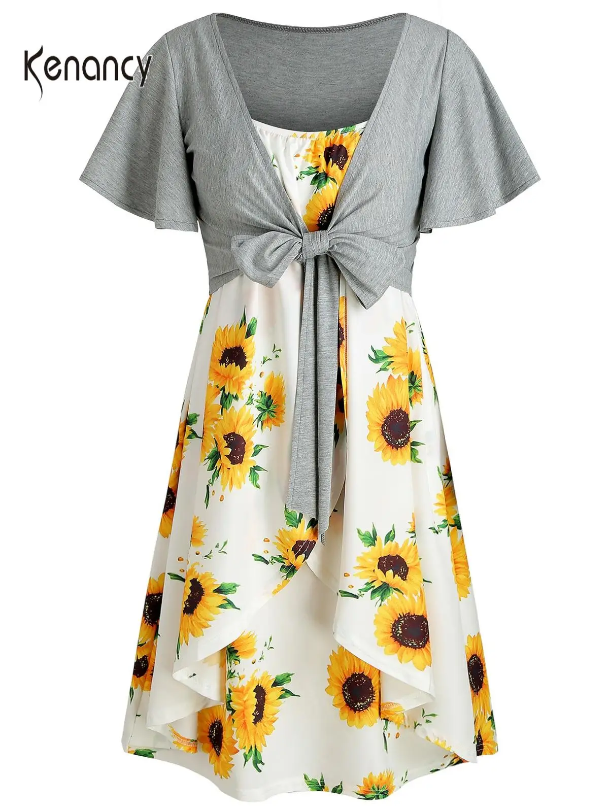 Короткий топ и платье Kenancy с принтом подсолнухов женское летнее пляжное в стиле