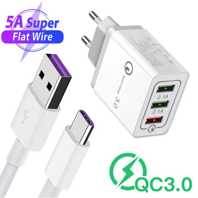 9V Wall adapter 5A USB Fast Type C Cable For Huawei P40 Samsung A71 A52 Honor 20 9X Xiaomi Redmi 10 Note 9s Phone tablet Charger