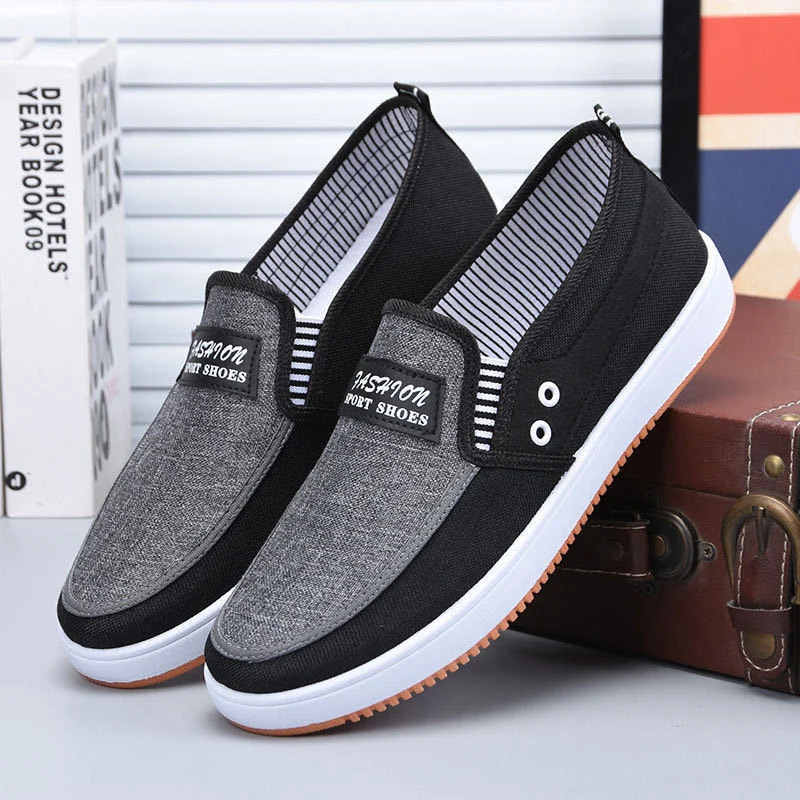 

[Beef tendon bottom]Spring and summer men's old Beijing cloth shoes denim canvas shoes flat bottom leisure anti slip wear