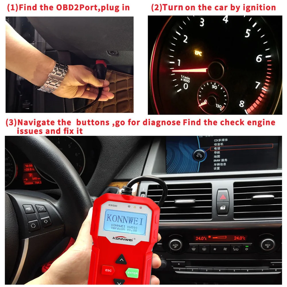 Многоязычный OBD2 автомобильный сканер считыватель кодов неисправностей OBDII