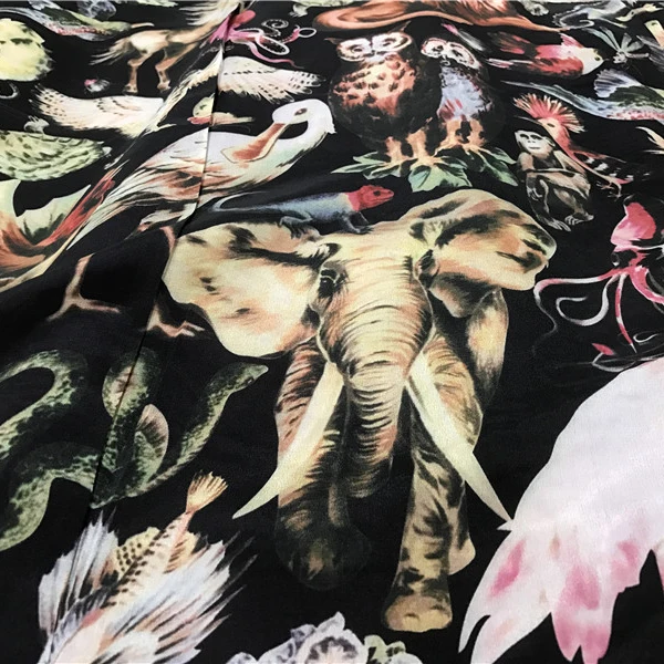 Шелковая крепдешиновая ткань с принтом животных и птиц 100% шелковое платье модная