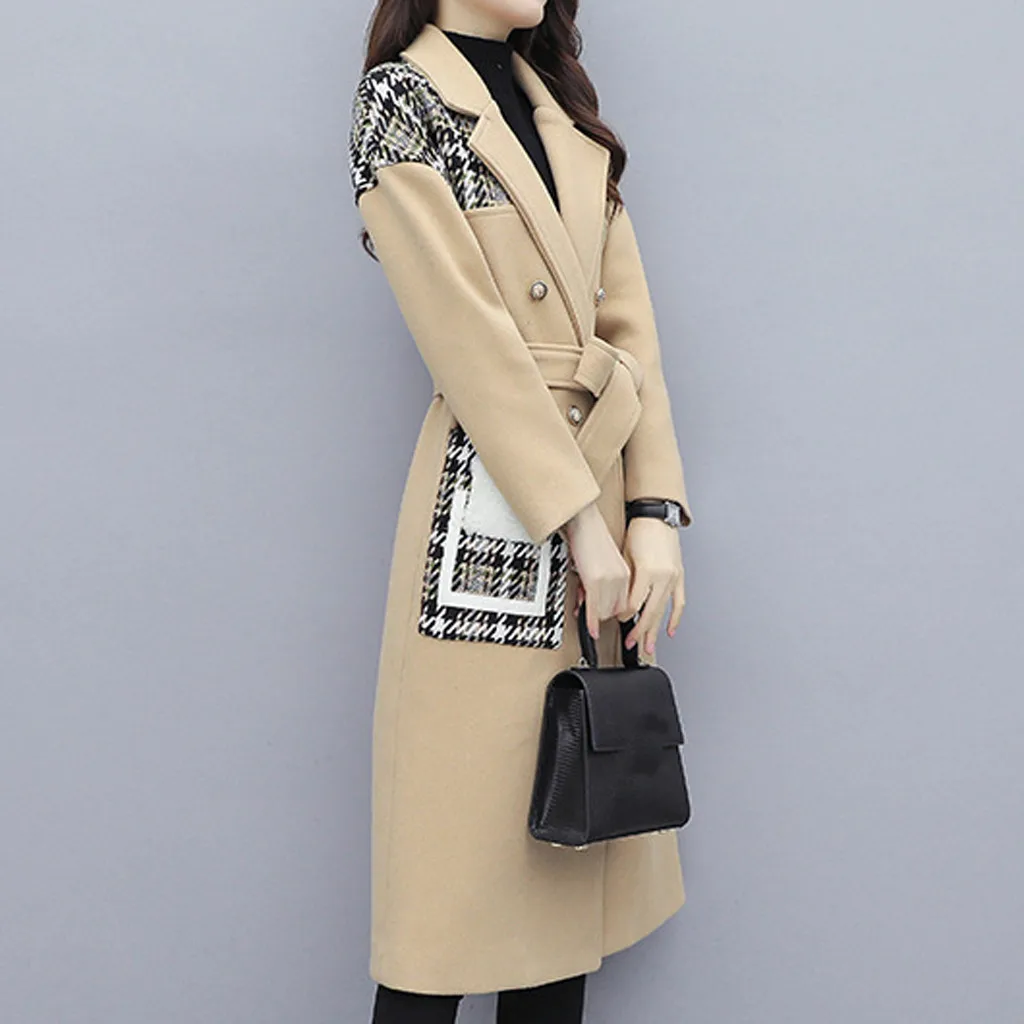 Женское шерстяное пальто с лацканами длинное верхняя одежда # g3 | Женская