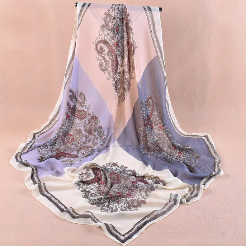 Весенняя двухцветная шелковая сатиновая квадратная лента для волос хиджаб