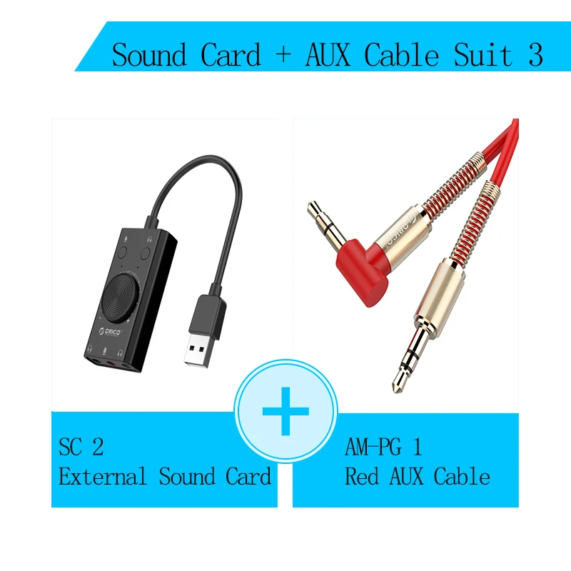 SC2 AUX Suit 3 ORICO USB внешняя звуковая карта с двумя портами наушников 3,5 мм выход 3 порта регулятор с микрофонным переключателем для Windows Mac - Цвет: SC2 AUX Suit 3