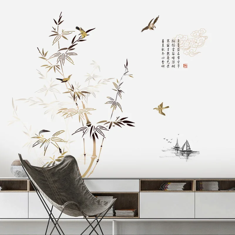 

Chinese Style Wall Bamboo Wall Sticker Ink Painting Vinyl Art Decals Living Room Bedroom Decor Aesthetic Self Adhesive Wallpaper
