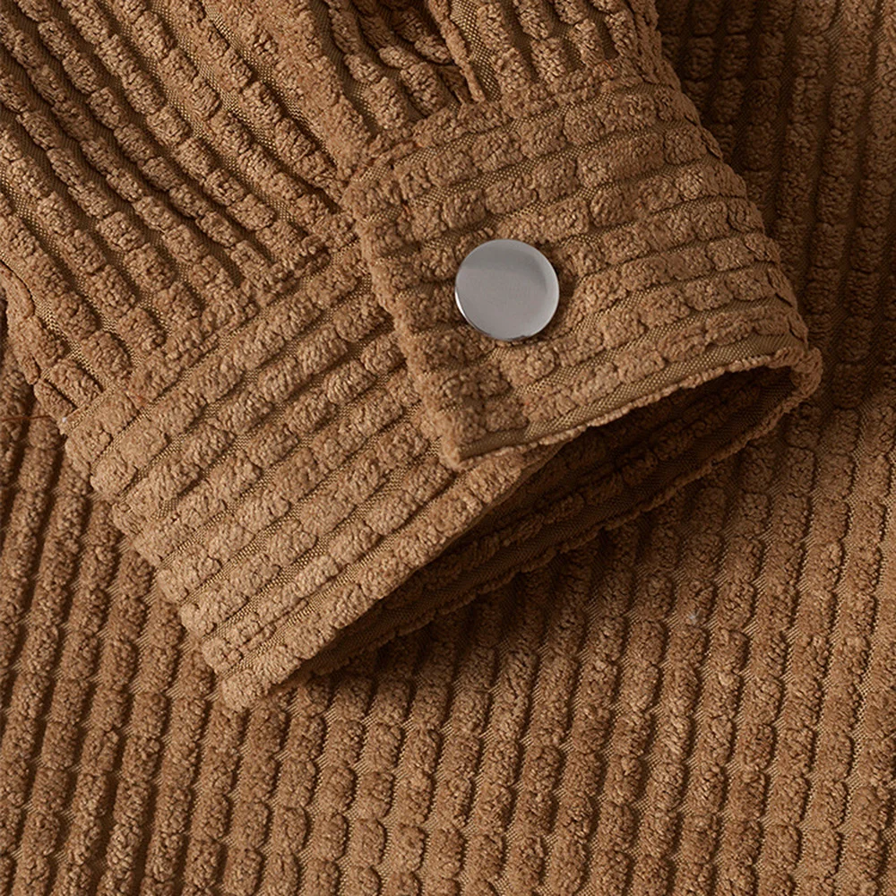 2021 Men Color Block Shirts Tops Corduroy Long Sleeve Casual Jackets Shirts Japanese Lapel Shirts Chest Pockets Black White