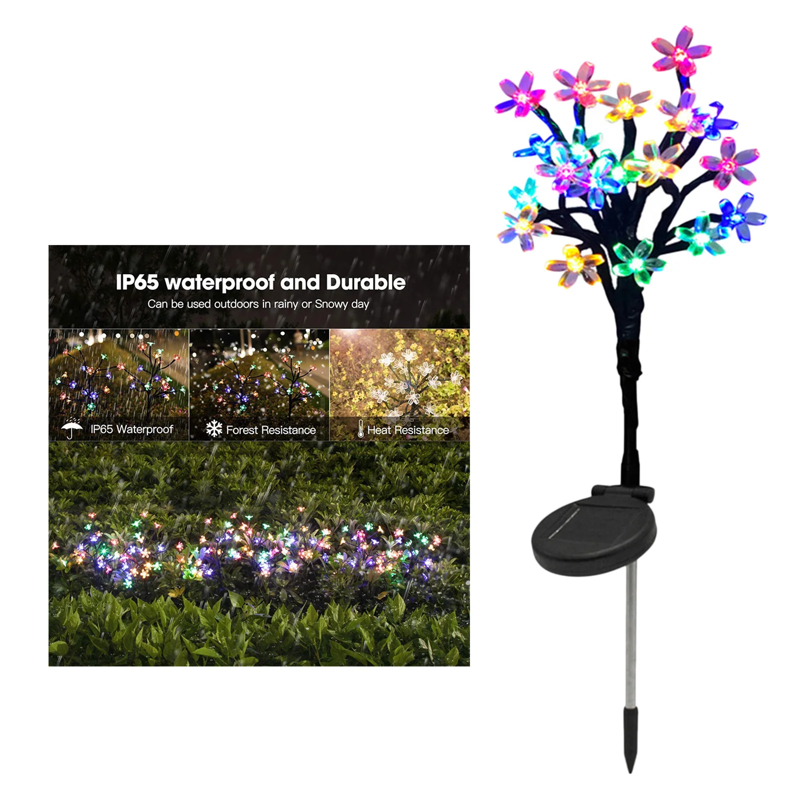 

Outdoor Realistic Solar Powered Sakura Lights Waterproof Flower Stake For Garden Patio Yard Pathway Lawn Decoration