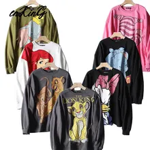 Black Pink Cartoon Lion King Print Women Hoodie Long Sleeve O Neck Ladies Za Sweatshirt Casual Womens Hoodies Pullover