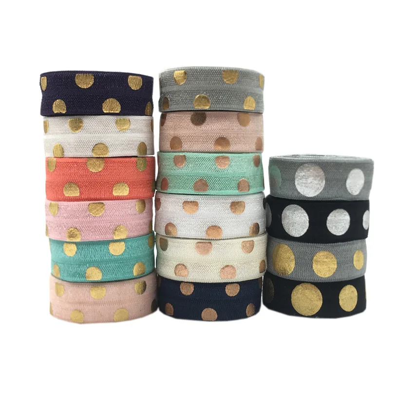 5Yard 15mm Big Polka Dot Metallic Foil Print Elastic Band Spandex Ribbon Sewing Trim Hand Bracelet Garment Accessories