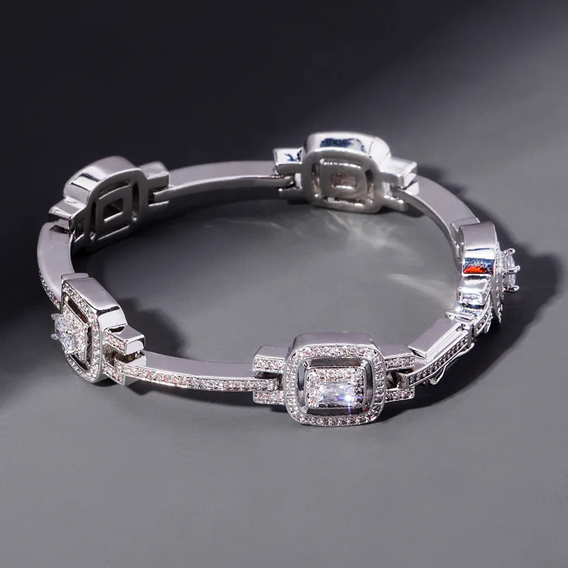 

Fashion Zircon Bracelet Male And Female Square Long Stick Bracelet Jewelry Hip-Hop Personality Bracelet High-End Jewelry Gifts