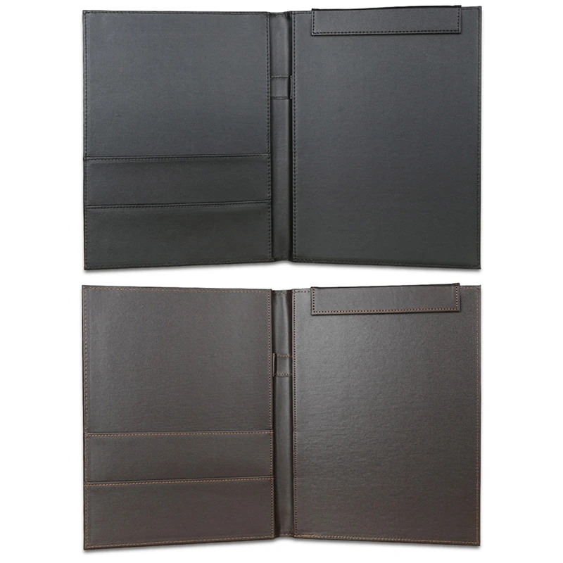 

A4 Leather Folder Documents Binder Multi-function Calculator Pen Data Storage Bag Business Organizer Sturdy Office Manager Clip