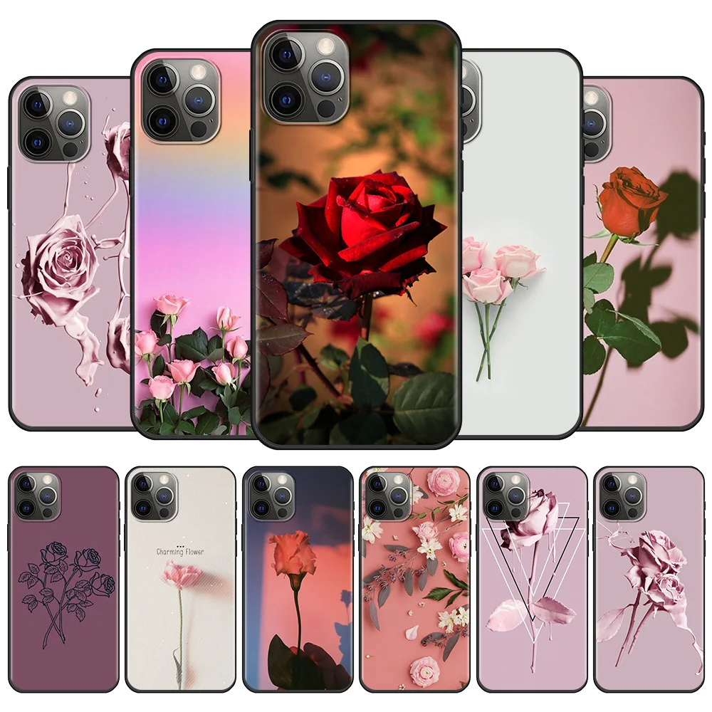 

Phone Case For iPhone 13 12 11 Pro Max 12 13 Mini X XS XR 6 6S 7 8 Plus 5 5S SE Silicone Fundas Luxury Wall Rose
