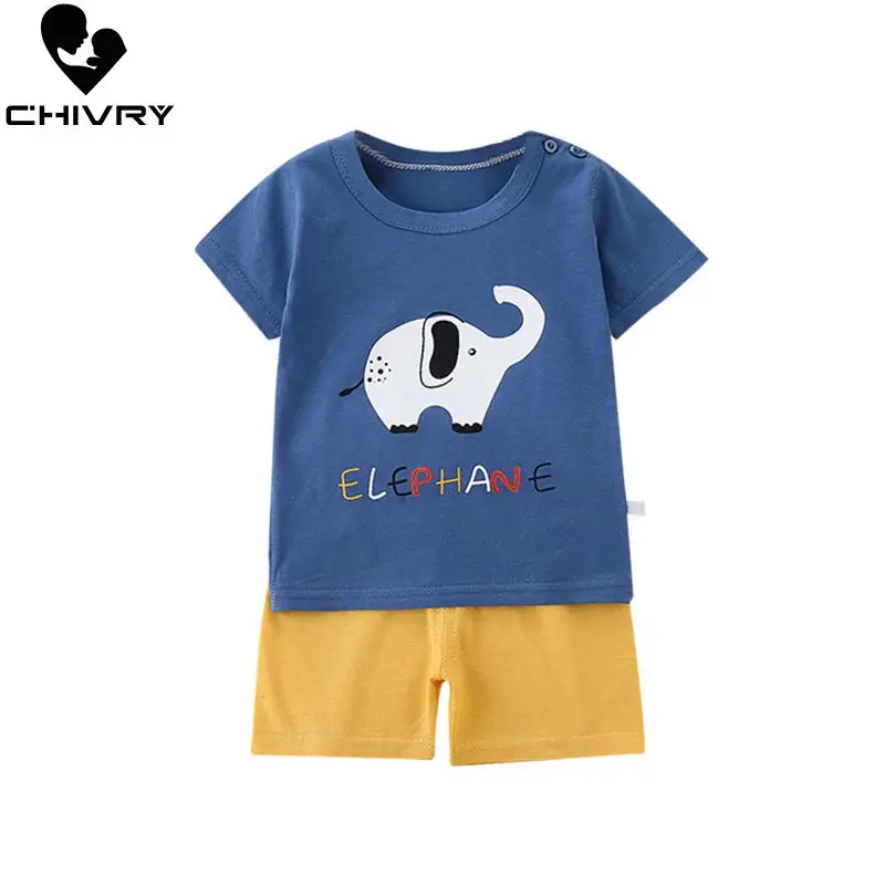 

New 2020 Kids Boys Clothes Sets Summer Cartoon Print Short Sleeve O-Neck Cute T-Shirt Tops with Shorts Baby Girls Clothing Set
