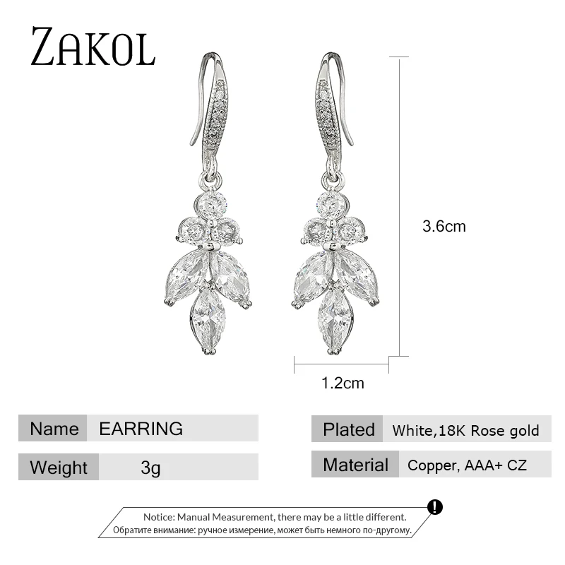 ZAKOL длинные висячие серьги с цветочным узором и цирконием блестящие свадебные