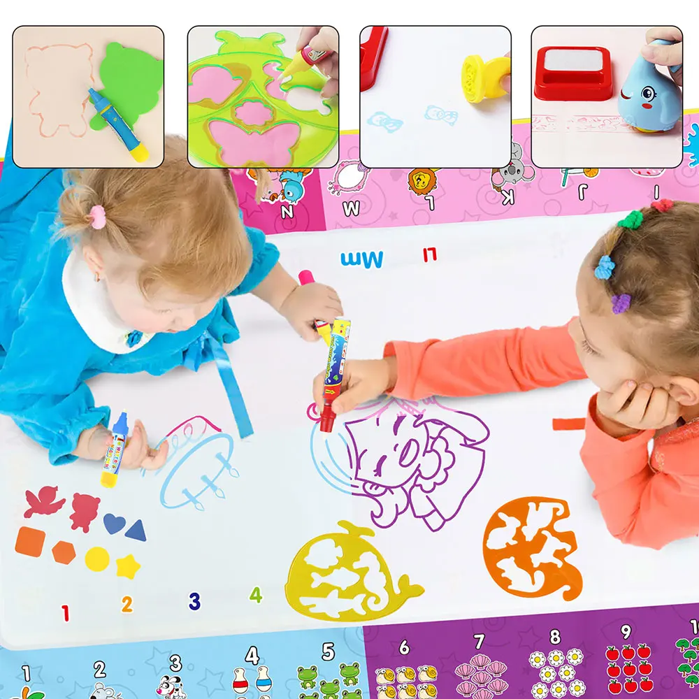 Kids Big Size Magic Water Drawing Rug Doodle Mat Coloring Carpet with Pens & Stamps Early Educational Toys Birthday Gifts | Игрушки и