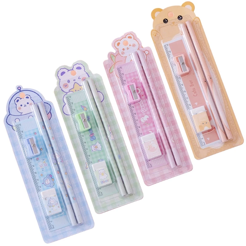 

Набор многофункциональных школьных и офисных канцелярских принадлежностей, в комплекте карандаши, ластик, точилка для карандашей, линейка,...