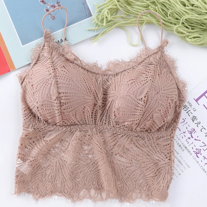 

Women Bras Pad Push Up Wireless Lace Bra Top Sexy Bralette Plus Size Fitness Underwear Flower Pattern Lingerie Full Cup