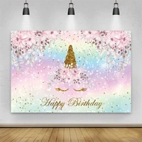 light bokeh glitter floral girl princess backdrop golden unicorn happy birthday cake smash photography background party decor
