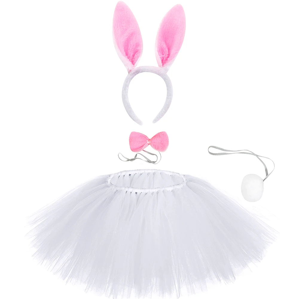 

White Toddler Rabbit Tutu Skirt for Baby Girls Easter Bunny Tulle Skirts Set for Kids Birthday Party Holiday Costume Dance Tutus
