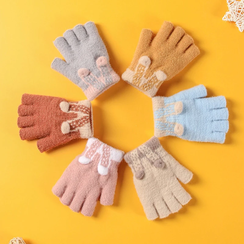 

Autumn and Winter Baby Children Cute Animal Cartoon Velvet Warm Gloves for Boys and Girls Soft Half-finger Gloves Kid's Gifts