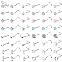zs 3 4pcslot bee star heart nose stud set for women stainless steel nostril piercing cz crystal silver color nose piercing 20g